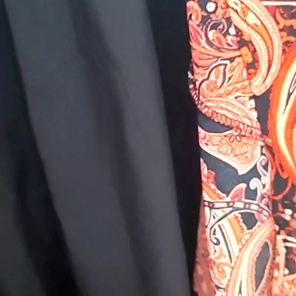 Shein Rust & Black Paisley Midi-Dress, Wide Belt, Bishop Sleeves Sz 12,XL, NWOT - Picture 11 of 13